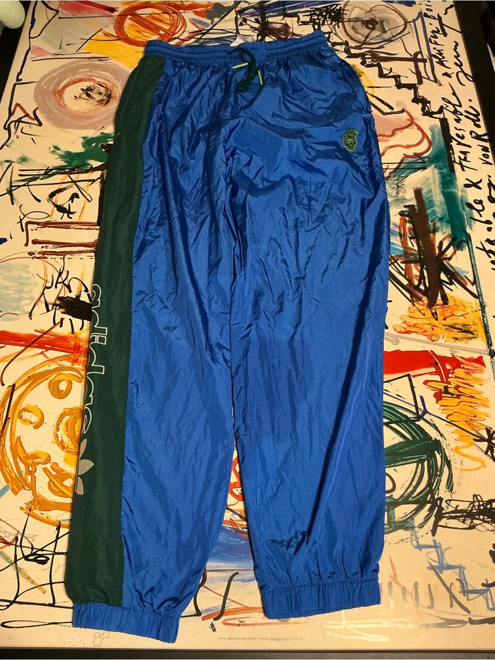 adidas Blue and Green Track Pants with Side Panel